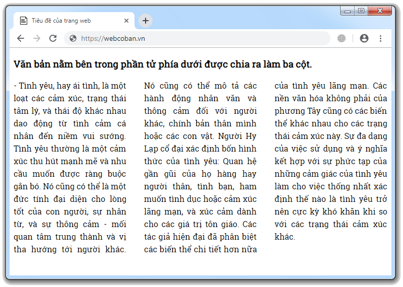 cách sử dụng thuộc tính column để chia một đoạn văn bản ra thành nhiều cột