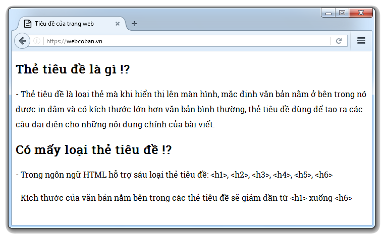 thẻ tiêu đề heading trong html